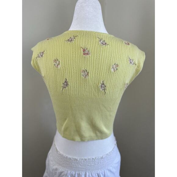 Free People Baby Tee Yellow Small Crop Top Shirt Knit Embroidered Ribbed - Picture 6 of 10